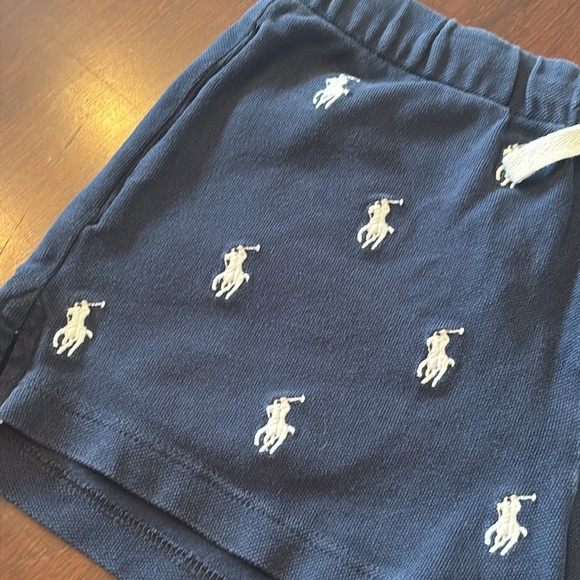 Polo Ralph Lauren Navy Blue Shorts White Embroidered Pony Drawstring Stretch - Picture 6 of 12